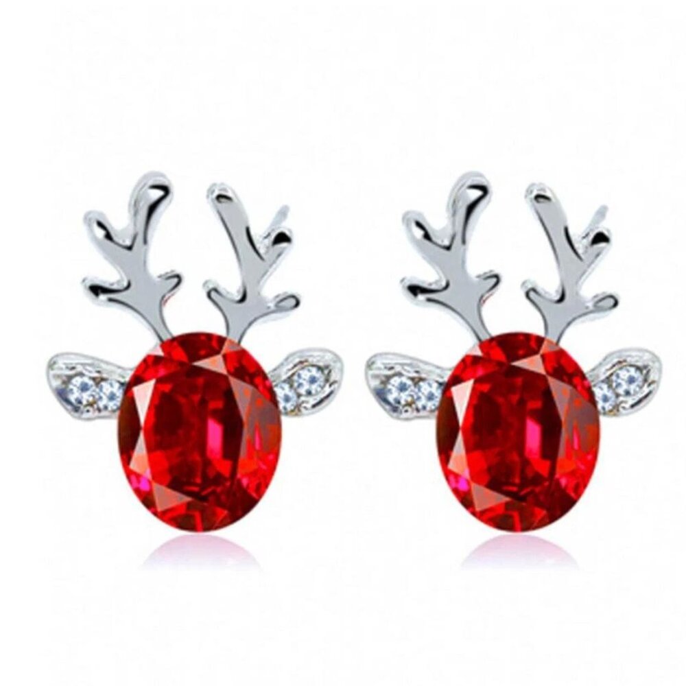 New Red Crystal Reindeer Christmas Earrings Holiday